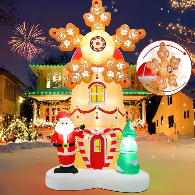 Vrilay 9ft Christmas Inflatable, Windmill Spin Xmas Inflatable with LED Lights for Christmas Holiday Outdoor Yard Decorations