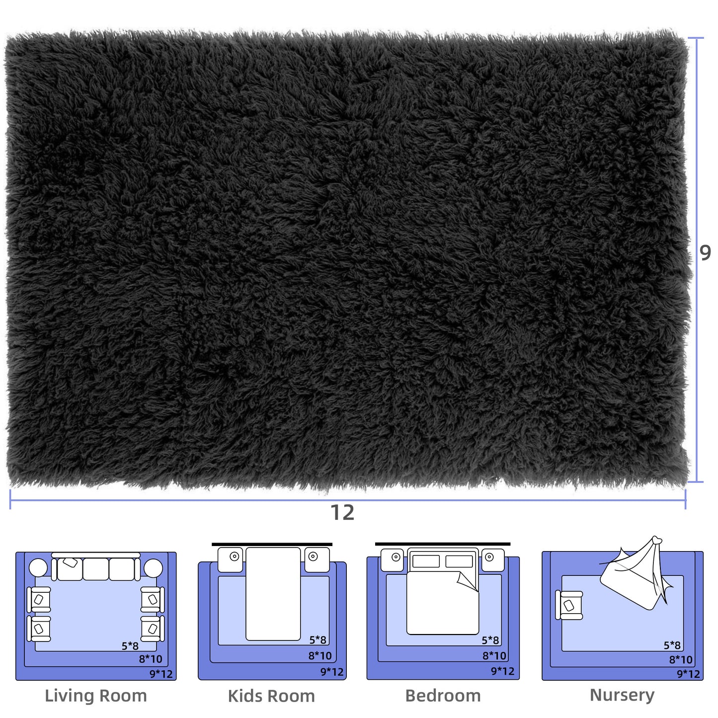 Nefoso Shag Area Rug, Black