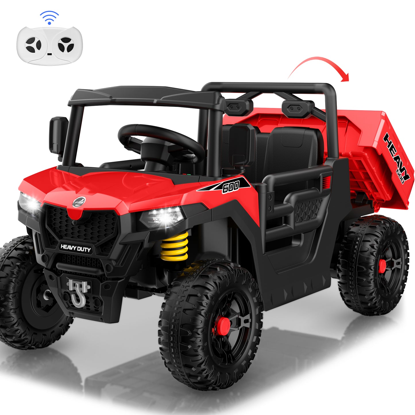 Hijoke 24V 7Ah Kids Ride On Car, Electric Ride on Truck w/ Dump Bed, Remote Control, Music, Story, LED Lights, 2-Seat Powered Ride On Construction Vehicle Dump Truck Car for Kids Age 3-8, 5MPH