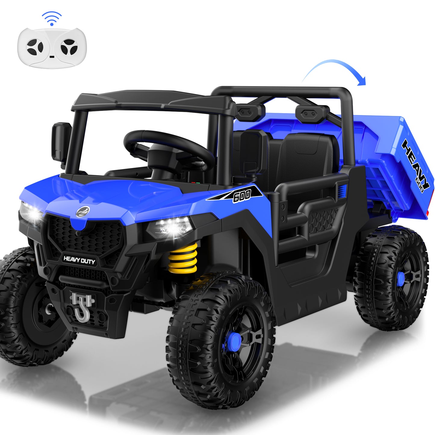 Hijoke 24V 7Ah Kids Ride On Car, Electric Ride on Truck w/ Dump Bed, Remote Control, Music, Story, LED Lights, 2-Seat Powered Ride On Construction Vehicle Dump Truck Car for Kids Age 3-8, 5MPH