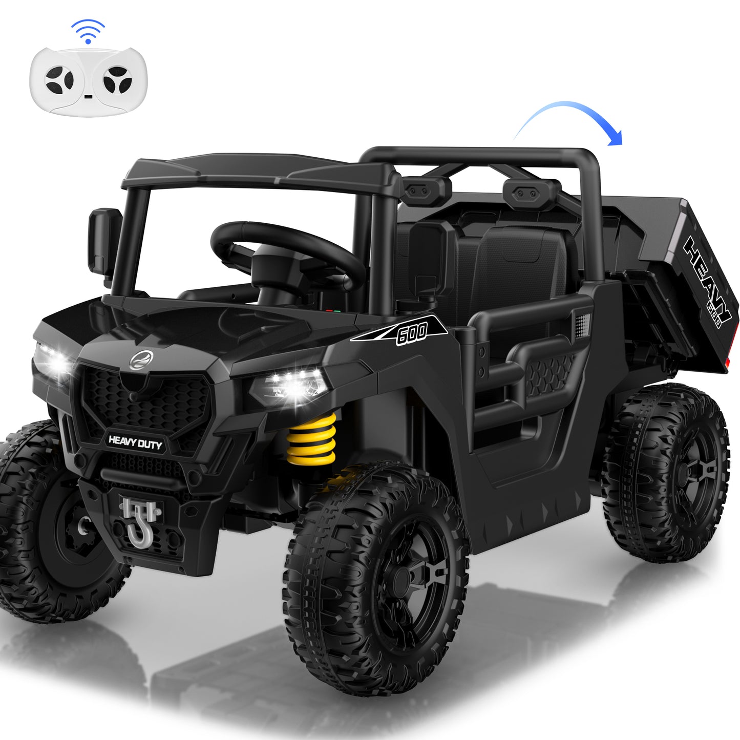 Hijoke 24V 7Ah Kids Ride On Car, Electric Ride on Truck w/ Dump Bed, Remote Control, Music, Story, LED Lights, 2-Seat Powered Ride On Construction Vehicle Dump Truck Car for Kids Age 3-8, 5MPH