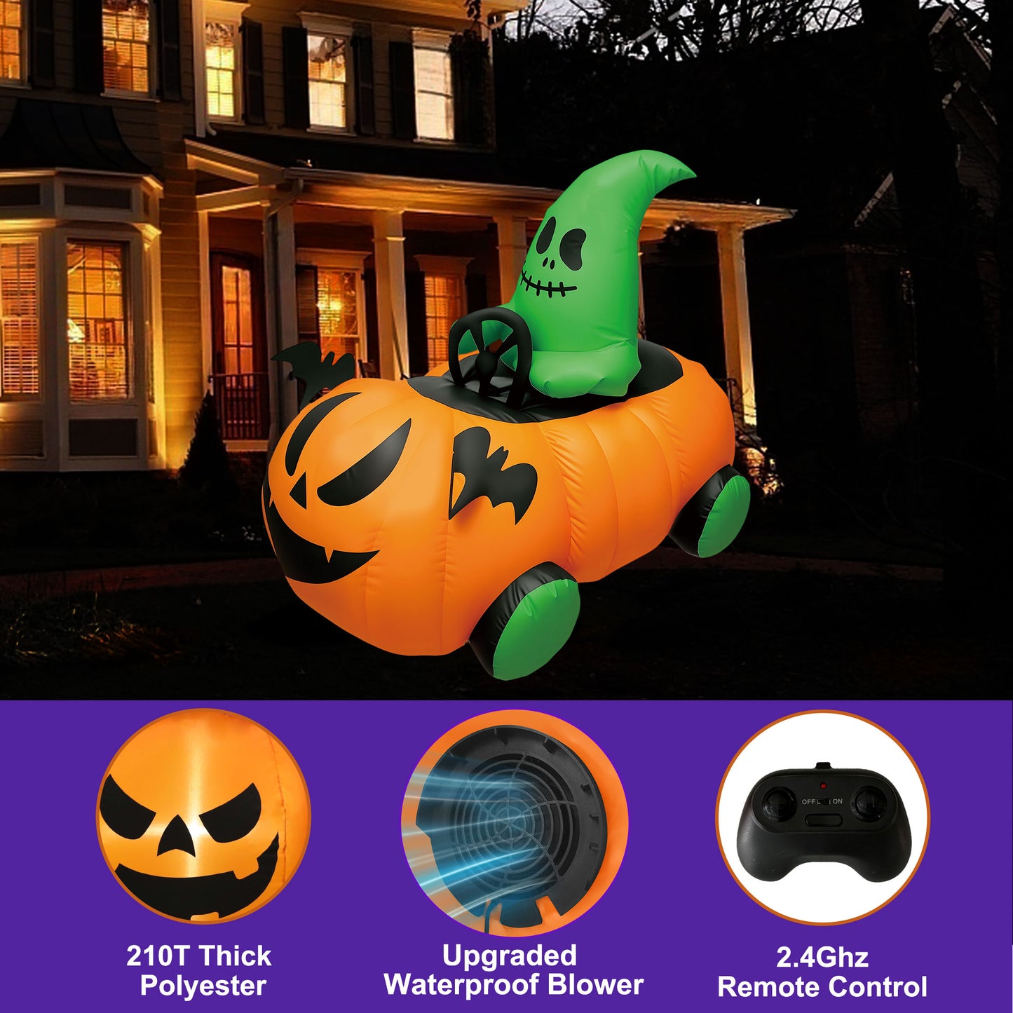 Firstness 2.6ft Halloween Inflatable, Walking Ghost Pumpkin Inflatable with Remote Control for Halloween Holiday Outdoor Indoor Yard Decorations