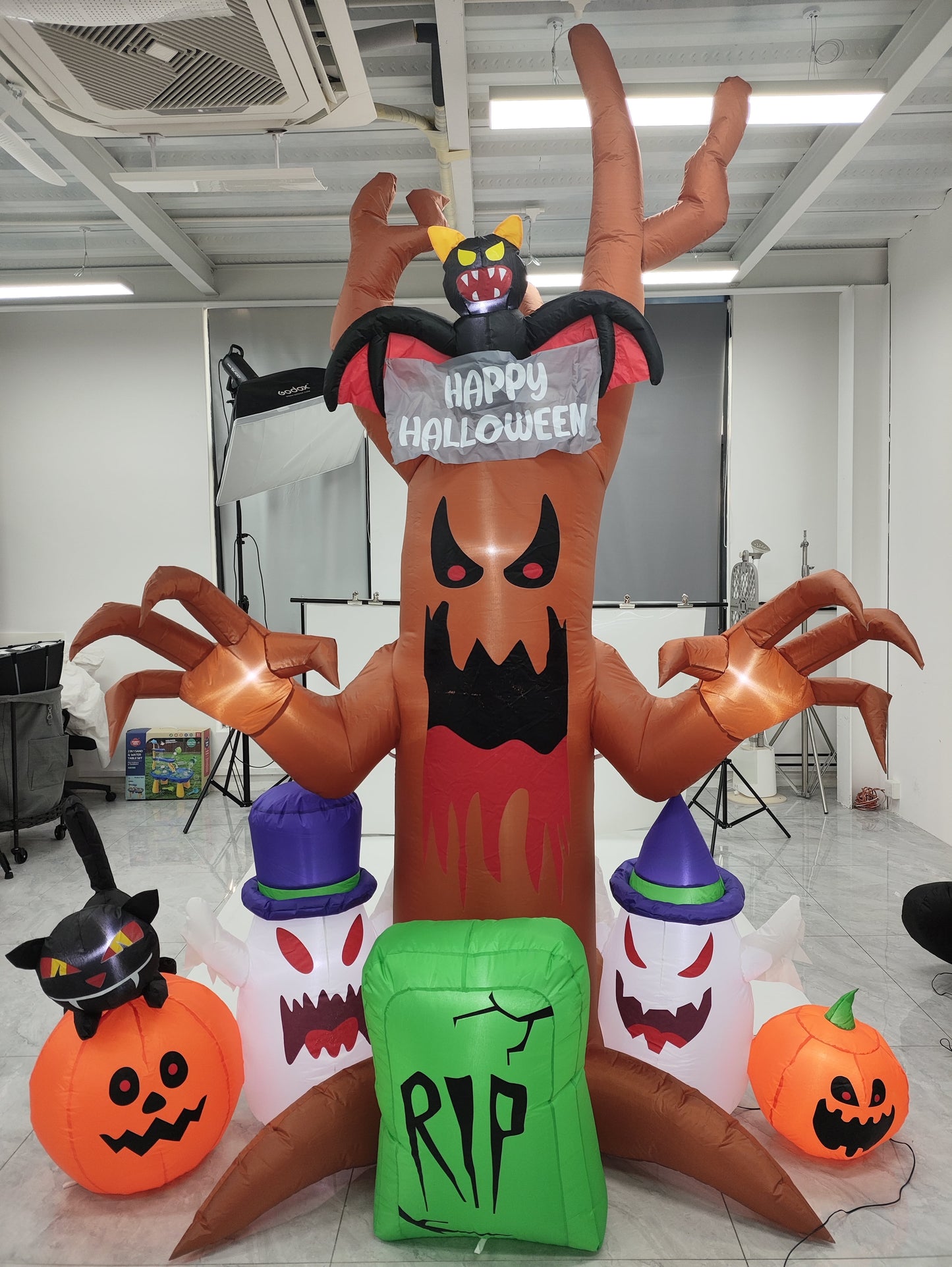 9ft Tall Halloween Inflatable, Pumpkins Ghost Trees Inflatable with LED Lights for Halloween Outdoor Holiday Yard Decorations