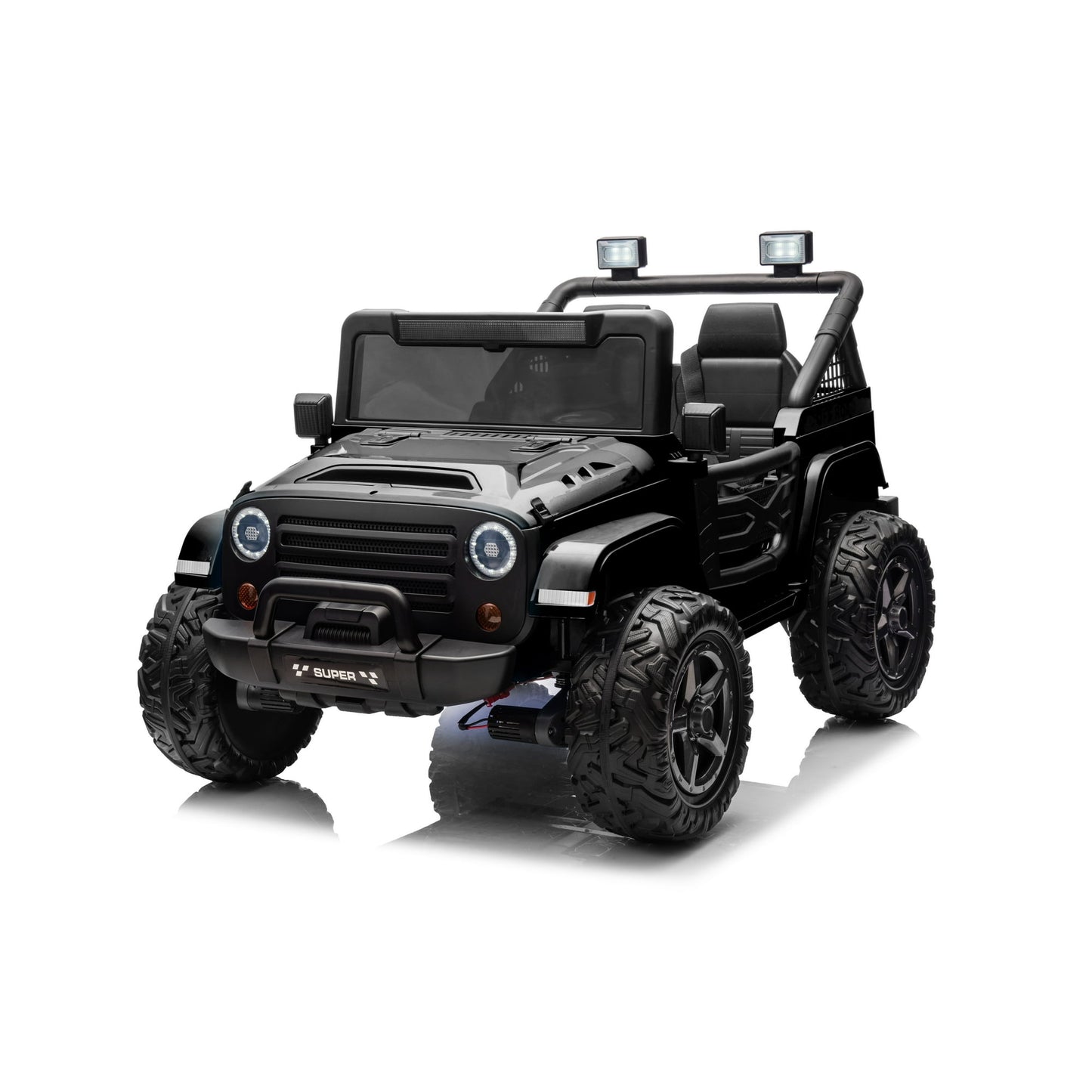24V Kids Ride on Truck, 2 Seater Powered Ride on Car w/ Remote Control, Bluetooth, LED Lights (Black)