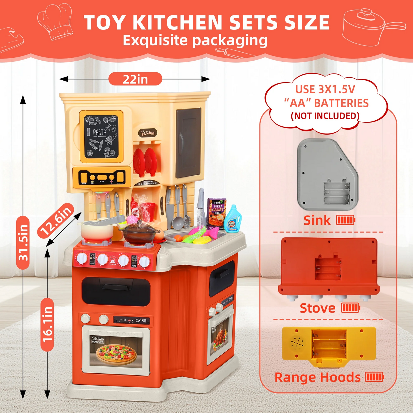 Wisairt Play Kitchen Set, 2.6FT , Orange