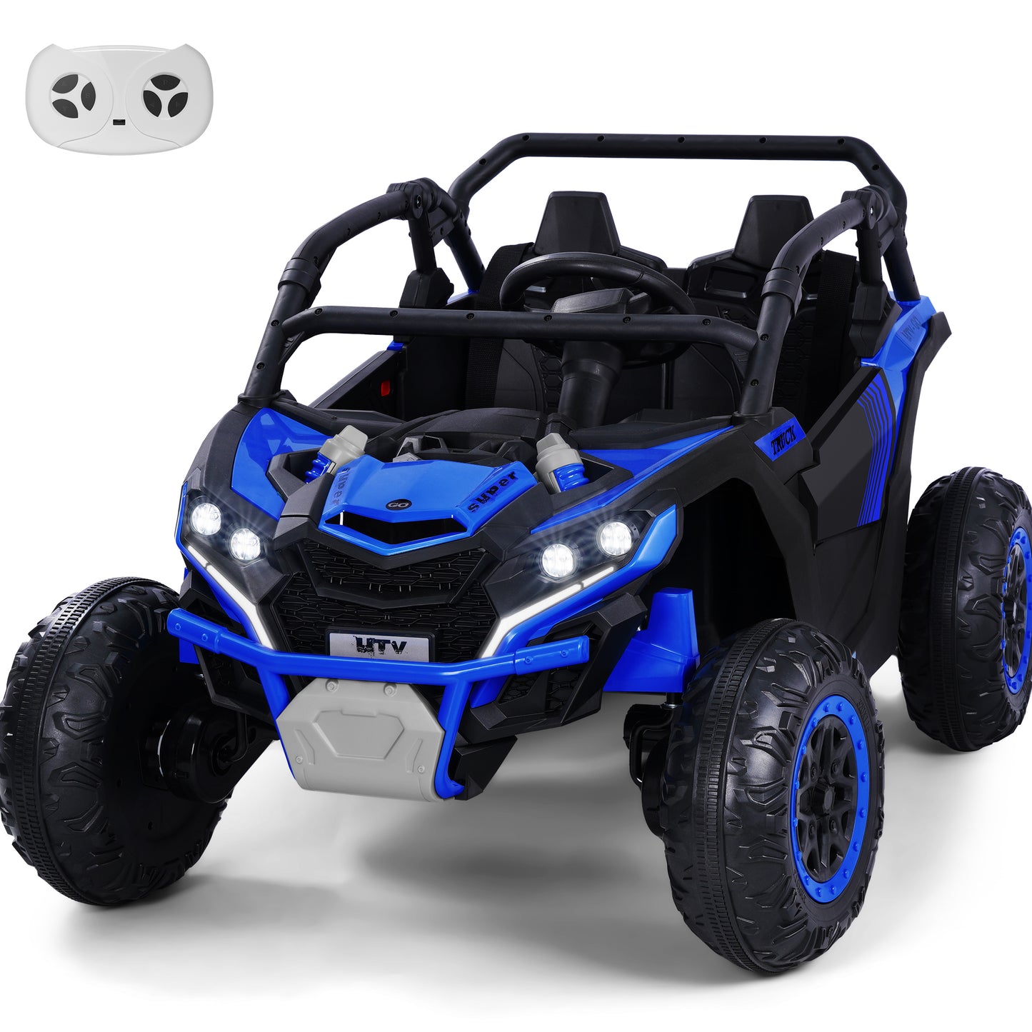 24V Kid Ride on Truck Car, 4WD Electric Powered Ride on UTV with 2 Seaters, 1.86-5 MPH, Remote Control, LED Lights, Bluetooth, Music, Giftable Ride on Toy UTV Truck Car for Kids Age 3-8 Years
