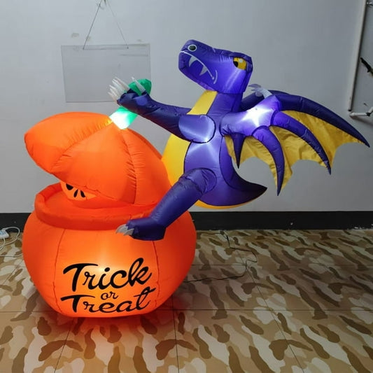 Vrilay 7.5ft Tall Halloween Inflatable, Pumpkin Dinosaur Inflatable with LED Lights for Halloween Outdoor Holiday Yard Decorations