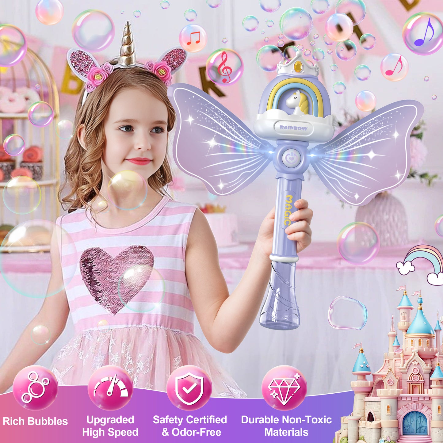 Xmhook Bubble Machine for Kids,Handheld Unicorn Bubble Machine Toys Birthday Gift for Age 2+