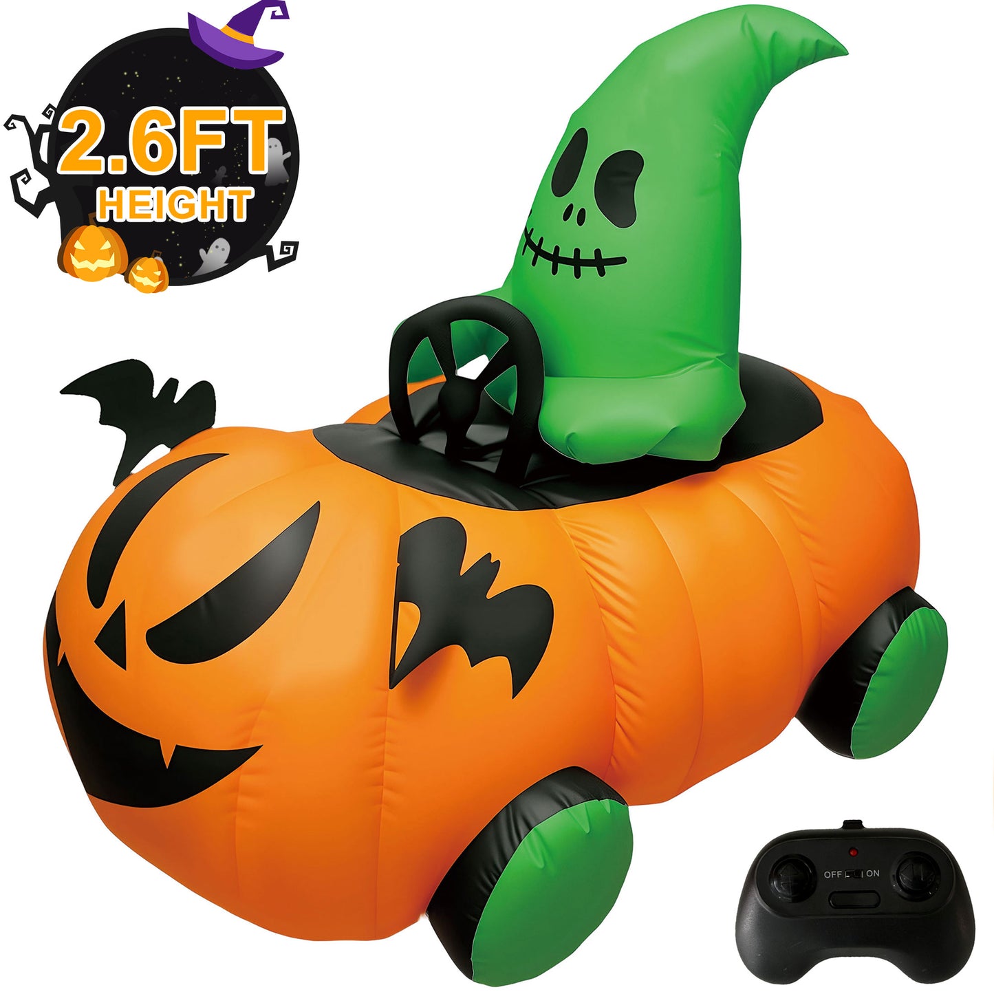 Firstness 2.6ft Halloween Inflatable, Walking Ghost Pumpkin Inflatable with Remote Control for Halloween Holiday Outdoor Indoor Yard Decorations