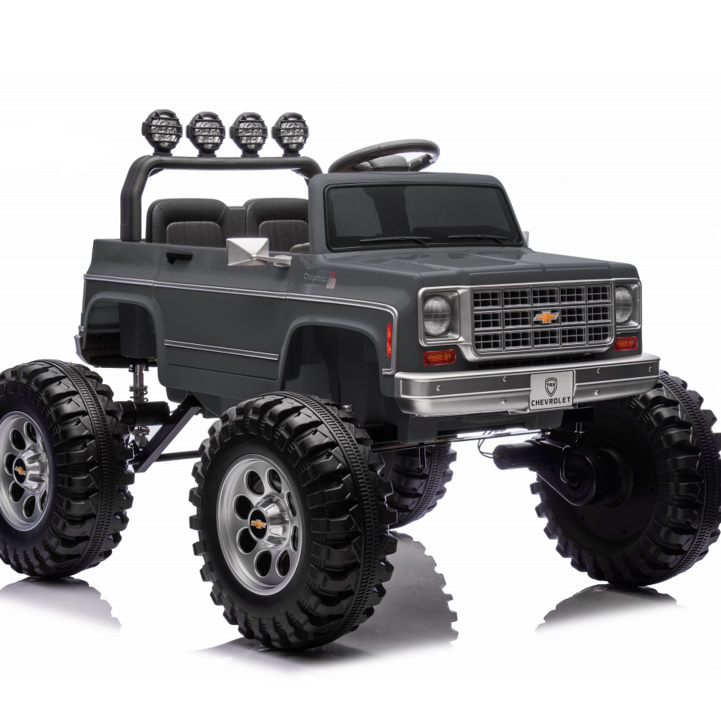 Wisairt 2 Seater Ride On Car for Kids, 24v Licensed Chevrolet Cheyenne Electric Power Ride On Truck Toy with Remote Control, 4 Wheels Shock Absorption, Soft Start, Bluetooth, Radio, 3 Speed - Grey