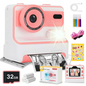 AiKidKit Kids Camera Instant Print, Kids Camera 1080P HD with 32G SD Card Print Paper for Boys Girls Age 3-12 Gifts Pink
