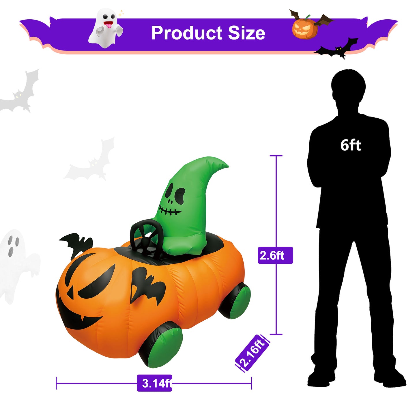 Firstness 2.6ft Halloween Inflatable, Walking Ghost Pumpkin Inflatable with Remote Control for Halloween Holiday Outdoor Indoor Yard Decorations