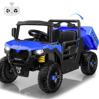 Hijoke 24V 7Ah Kids Ride On Car, Electric Ride on Truck w/ Dump Bed, Remote Control, Music, Story, LED Lights, 2-Seat Powered Ride On Construction Vehicle Dump Truck Car for Kids Age 3-8, 5MPH