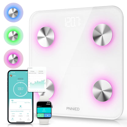 Pnnied Body Fat Scale,Digital Bathroom Scale for Weight, Scale with BMI, Body Fat, Muscle Mass, Body Composition Analysis, Highly Accurate Bluetooth Scale with APP(White)