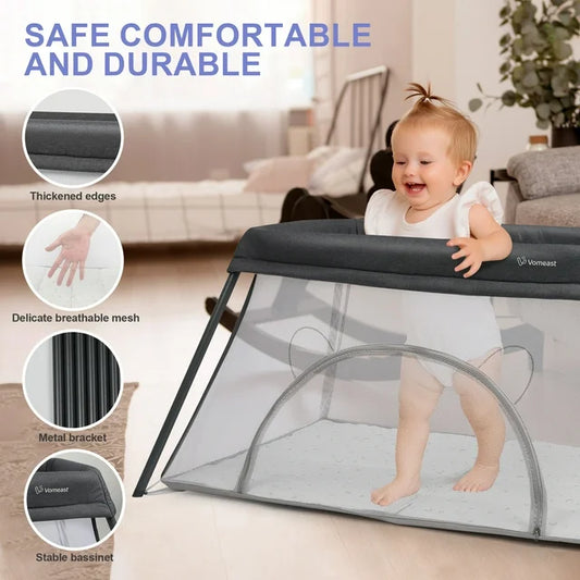 Vomeast Travel Crib, Baby Bassinet Portable Crib, Gray