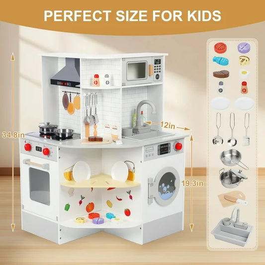 Wisairt Corner Play Kitchen Set, White & Grey